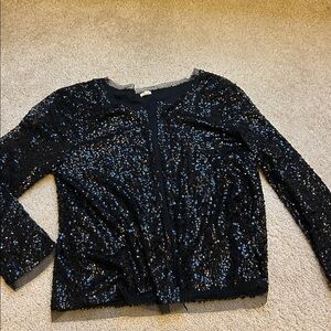 J.Crew Jacket Size M Black Open Sequin Cardigan